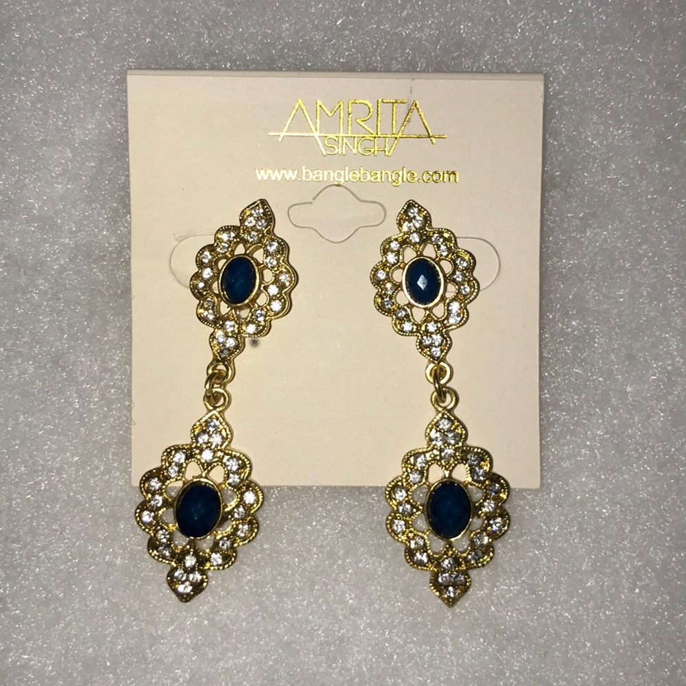 Amrita Singh gold and colbalt blue earrings
